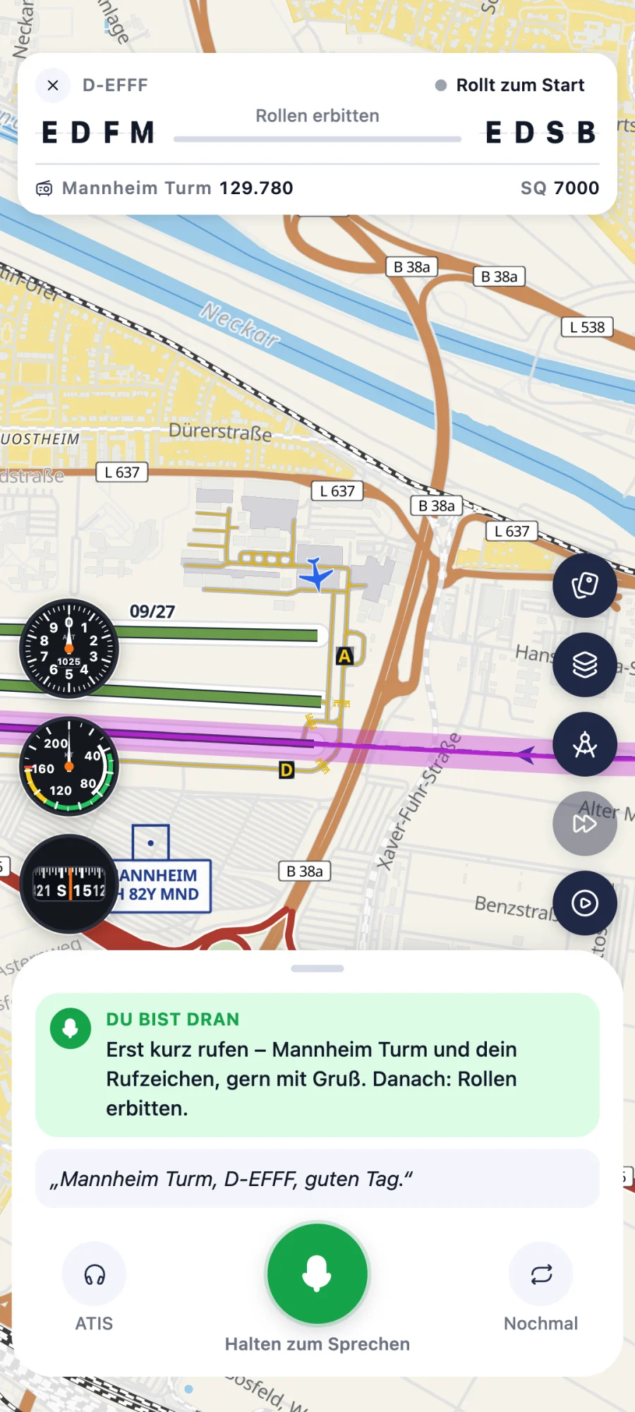 Bildschirm der App BZF Hero: Geführt zum richtigen Funkspruch